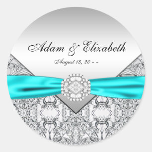 Turquoise Blauwe Diamanten Trouw Ronde Sticker