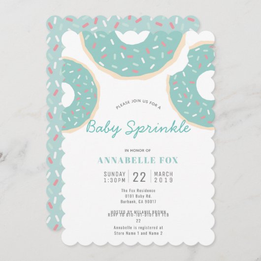 Turquoise Blauwe Donut Baby Sprinkle Shower Kaart (Voorkant / Achterkant)
