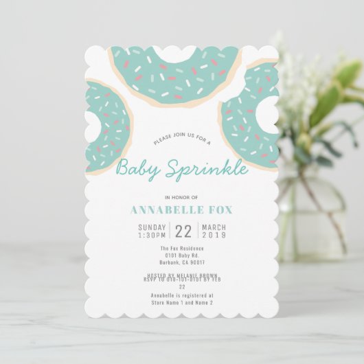 Turquoise Blauwe Donut Baby Sprinkle Shower Kaart (Staand voorkant)