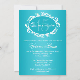 Turquoise Blauwe Elegante Wervel Quinceanera Verja Kaart