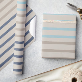 Turquoise blauwe en beige strepen cadeaupapier