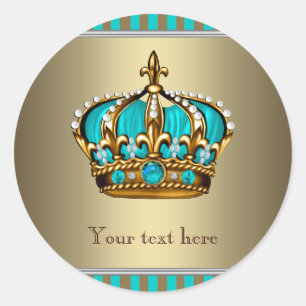 Turquoise blauwe en gouden kroon ronde sticker
