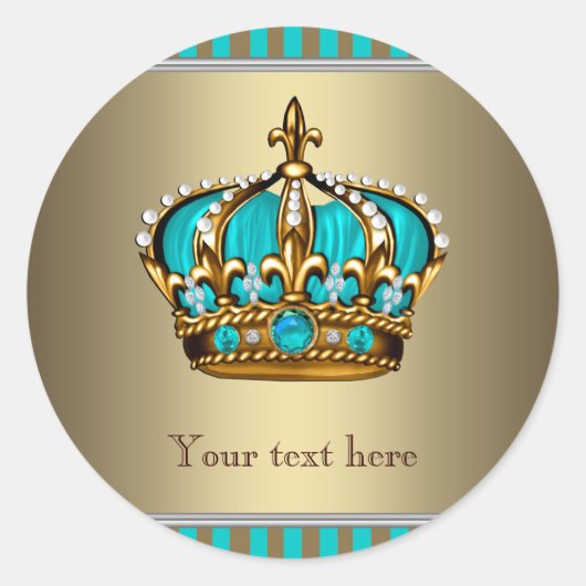 Turquoise blauwe en gouden kroon ronde sticker (Voorkant)