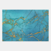 Turquoise Blauwe en Gouden Marmer Uiterlijk Inpakpapier Vel (Voorkant 3)