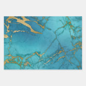 Turquoise Blauwe en Gouden Marmer Uiterlijk Inpakpapier Vel (Voorkant)