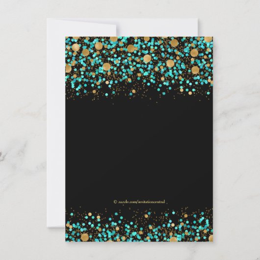 Turquoise Blauwe en Gouden Quinceanera Kaart (Achterkant)