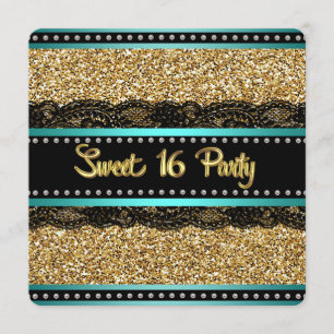 Turquoise Blauwe en Gouden Sweet 16 Verjaardagsfee Kaart