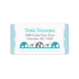 Turquoise Blauwe en Grijze Olifanten Baby Meisje D Etiket