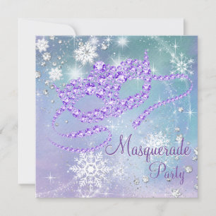 Turquoise Blauwe en Paarse Sneeuwvlok Masquerade F Kaart