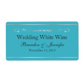 Turquoise Blauwe en Zilveren Bruiloft Mini Wijn La Etiket (Voorkant)
