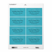 Turquoise Blauwe en Zilveren Bruiloft Mini Wijn La Etiket (Full Sheet)
