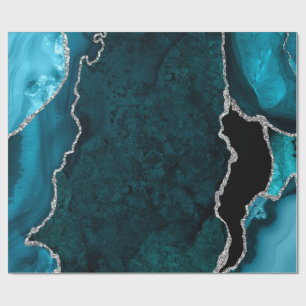 Turquoise Blauwe en Zilveren Nep Glitter Agaat Cadeaupapier