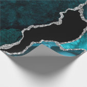 Turquoise Blauwe en Zilveren Nep Glitter Agaat Cadeaupapier (Hoek)