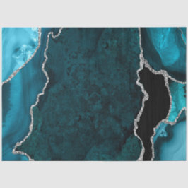Turquoise Blauwe en Zilveren Nep Glitter Agate Tissuepapier