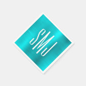 Turquoise Blauwe Folie Drielettermonogram Servet (Hoek)