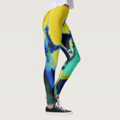 Turquoise Blauwe Gele Verf Splatter Leggings (Rechts)