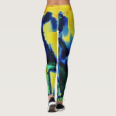 Turquoise Blauwe Gele Verf Splatter Leggings (Achterkant)