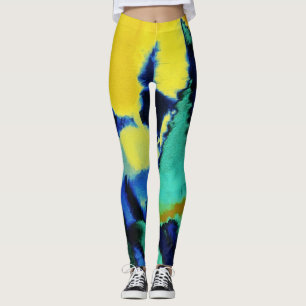 Turquoise Blauwe Gele Verf Splatter Leggings
