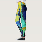 Turquoise Blauwe Gele Verf Splatter Leggings (Links)