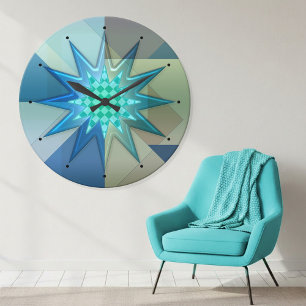 Turquoise Blauwe Geometrische Harlekijn  Ronde Klok
