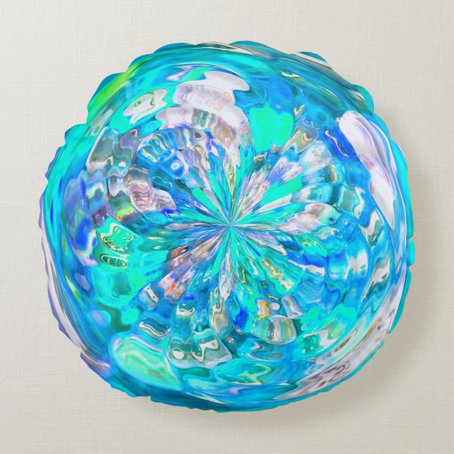  Turquoise Blauwe Glazen Effect Cirkel Rond Kussen (Voorkant)