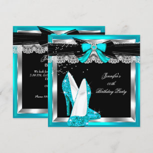 Turquoise Blauwe Glitter Hoge Hakken Zilver Verjaa Kaart