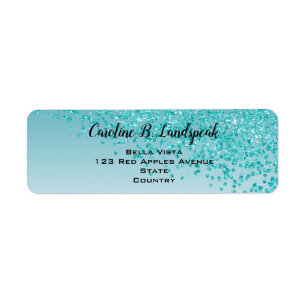 Turquoise Blauwe Glitter Moderne Gradiënt Retourad Etiket