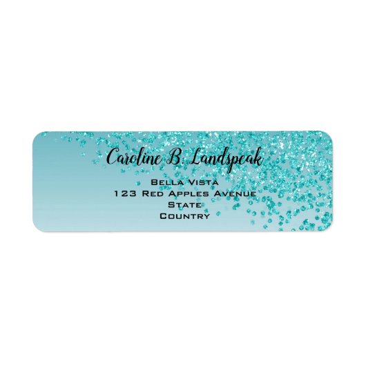 Turquoise Blauwe Glitter Moderne Verlopen Retourad Etiket (Voorkant)