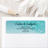 Turquoise Blauwe Glitter Moderne Verlopende Retour Etiket (Insitu)