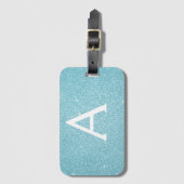 Turquoise Blauwe Glitter Monogram Naam Bagagelabel (Voorkant (verticaal))