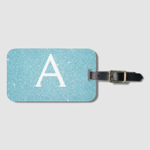 Turquoise Blauwe Glitter Monogram Naam Bagagelabel