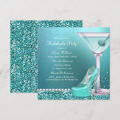 Turquoise Blauwe Glitter Parel Bachelorette Feest Kaart (Voorkant / Achterkant)