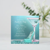 Turquoise Blauwe Glitter Parel Bachelorette Feest Kaart (Staand voorkant)