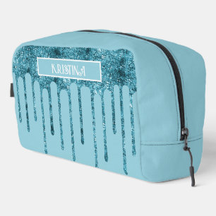 Turquoise Blauwe Glitterdruppels op Lichtblauwe To Toilettasje