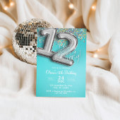 Turquoise blauwe glitters 12e uitnodiging