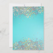 Turquoise blauwe glitters 16e uitnodiging (Achterkant)
