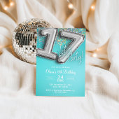 Turquoise blauwe glitters 17e uitnodiging