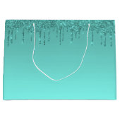 Turquoise Blauwe Glitters  Groot Cadeauzakje (Voorkant)