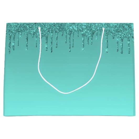 Turquoise Blauwe Glitters  Groot Cadeauzakje (Voorkant)