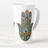 Turquoise Blauwe Goud Hamsa Saffier Derde Oog Latte Mok (Rechterhoek)