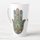 Turquoise Blauwe Goud Hamsa Saffier Derde Oog Latte Mok (Linkerhoek)