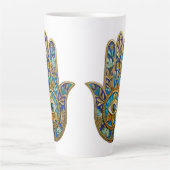 Turquoise Blauwe Goud Hamsa Saffier Derde Oog Latte Mok (Voorkant)