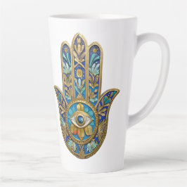 Turquoise Blauwe Goud Hamsa Saffier Derde Oog  Latte Mok