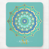 Turquoise Blauwe Gouden Boho Mandala Muismat (Voorkant)