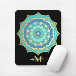 Turquoise Blauwe Gouden Boho Mandala Muismat