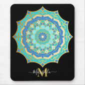 Turquoise Blauwe Gouden Boho Mandala Muismat (Voorkant)
