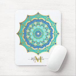 Turquoise Blauwe Gouden Boho Mandala Muismat