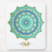 Turquoise Blauwe Gouden Boho Mandala Muismat (Voorkant)
