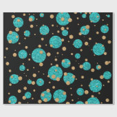 Turquoise Blauwe Gouden Confetti Stip Cadeaupapier (Vlak)