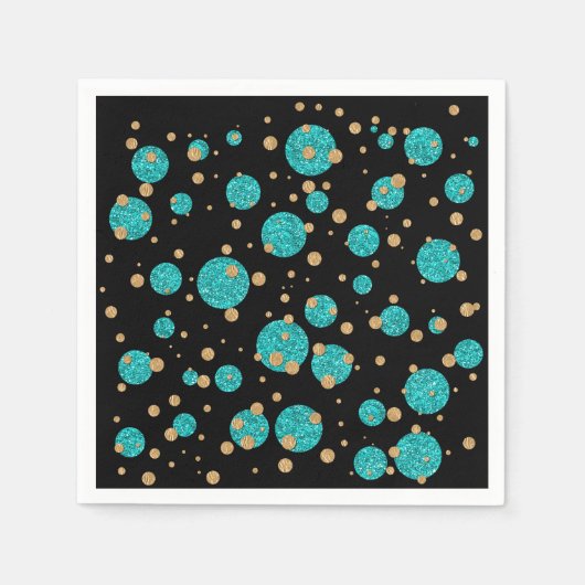 Turquoise Blauwe Gouden Confetti Stip Servetten (Voorkant)